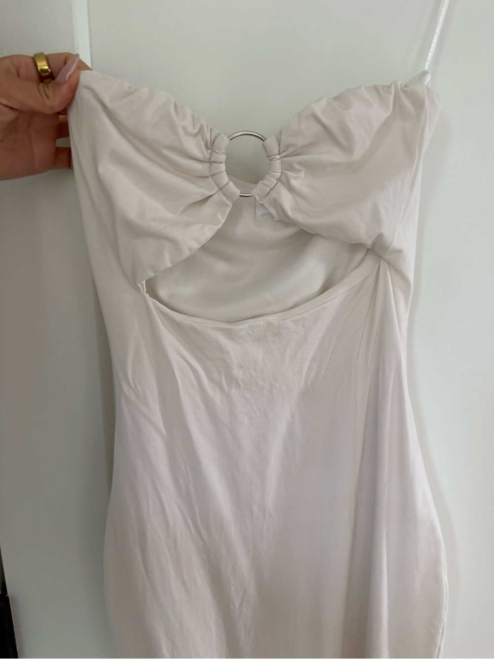 Superdown Ivory Ring-Front Strapless mini Dress